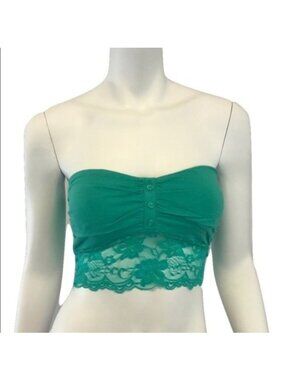Bozzolo Teal Lace Contrast Bandeau Top With Button Front